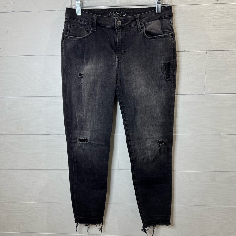 Zara Basic Denim Z1975 Distressed Black Skinny Jeans Size 8